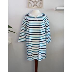 Woman Within 14 16 Extra Large White Blue Stripe Blouse